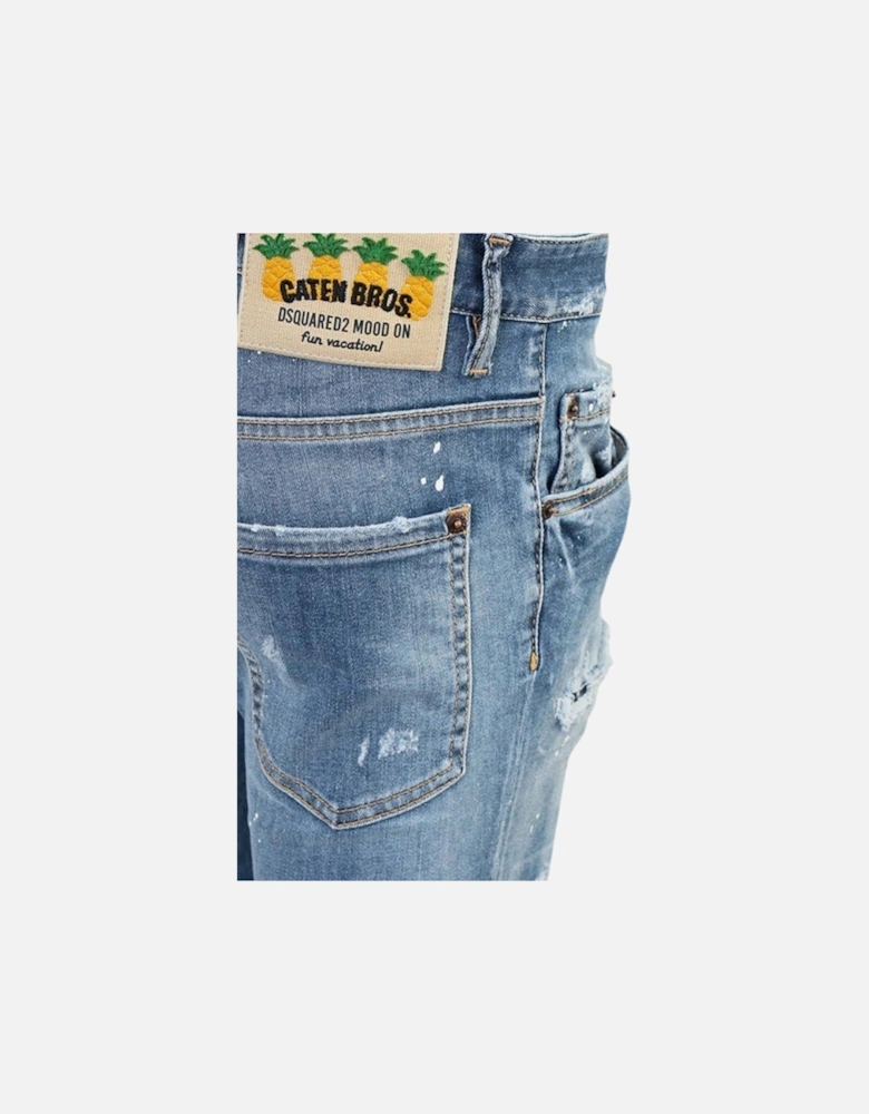 Super Twinky Jean Paint Splash Reinforced Ripped Blue Jeans