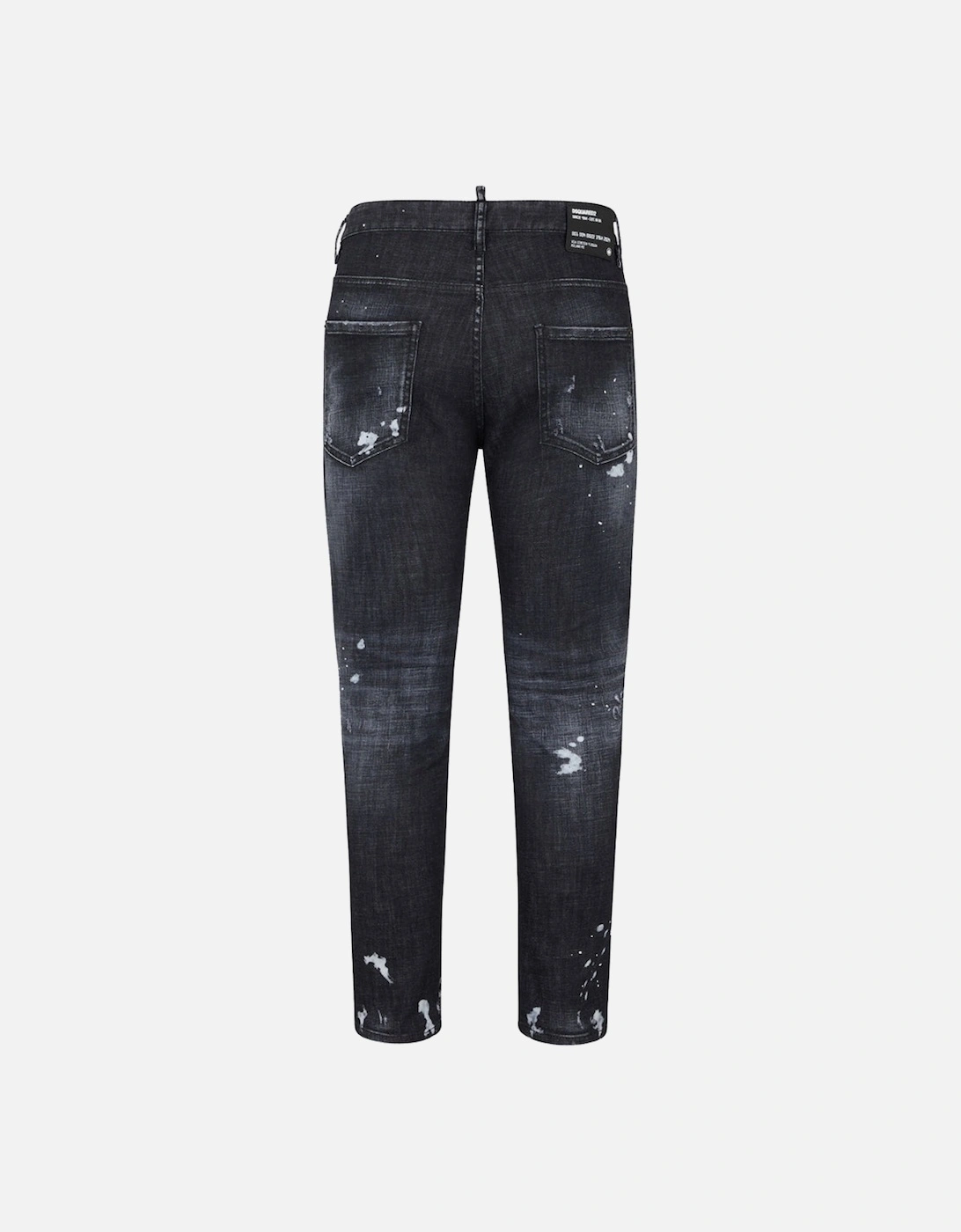 Skater Jean Ripped Thighs Paint Splatter Black Wash Jeans