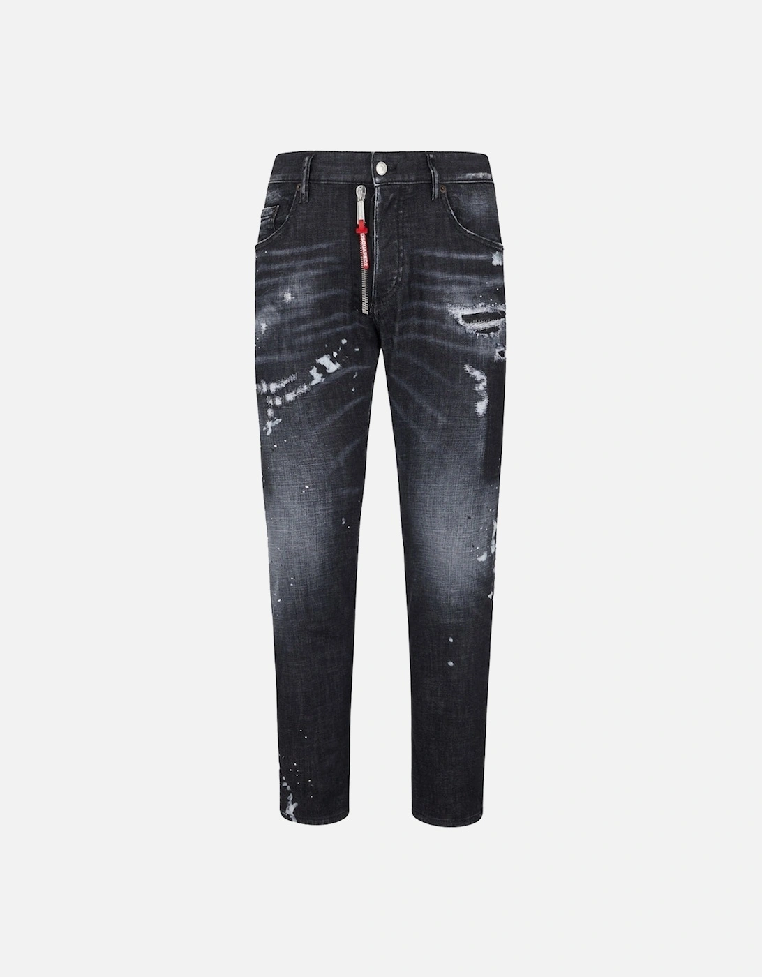 Skater Jean Ripped Thighs Paint Splatter Black Wash Jeans, 5 of 4