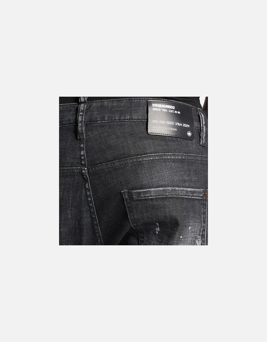 Skater Jean Ripped Thighs Paint Splatter Black Wash Jeans