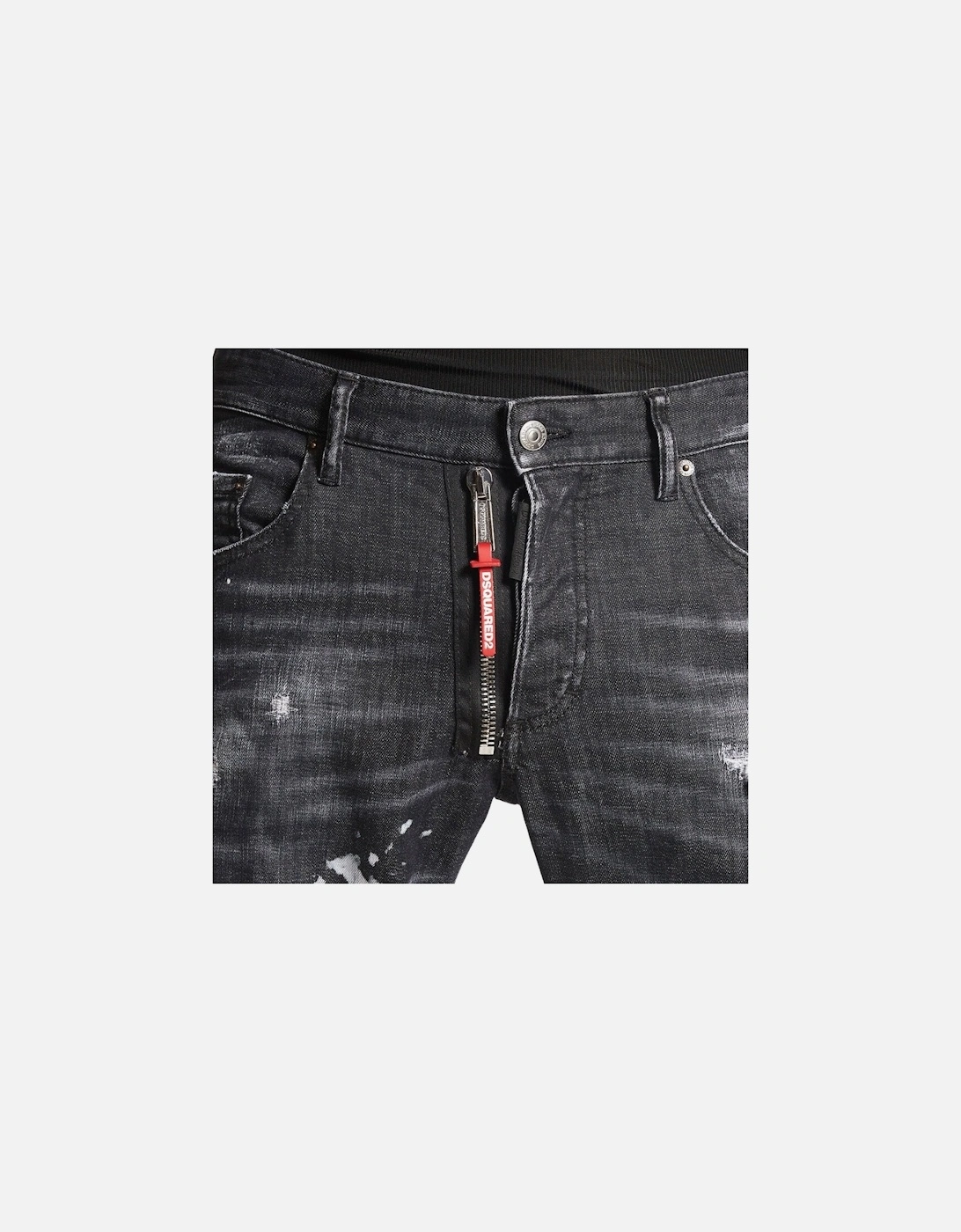 Skater Jean Ripped Thighs Paint Splatter Black Wash Jeans