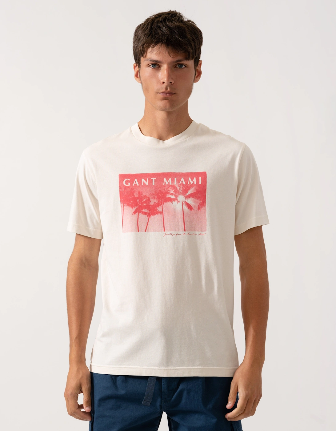 Gant Men's White Graphic T-Shirt - 130 Cream  42 Xl