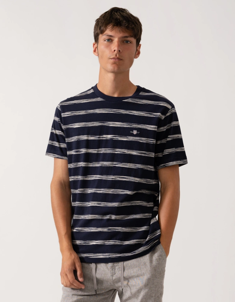 Mens Striped Crew Neck Short Sleeve T-Shirt - 433 Evening Blue