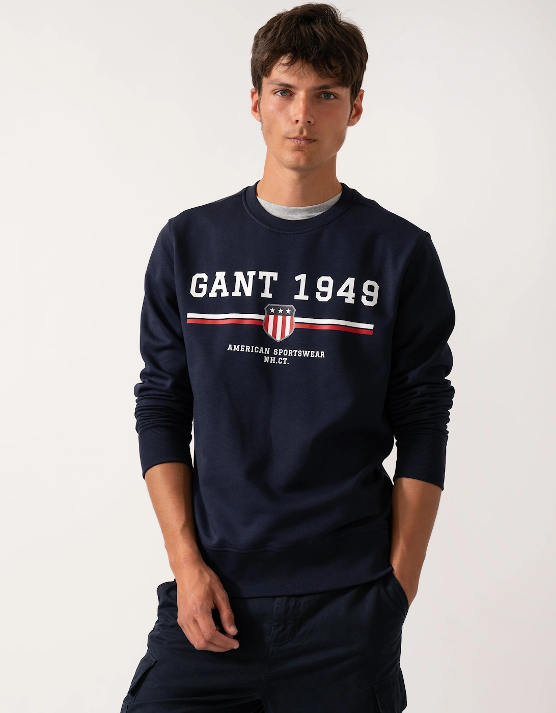 Men's GANT Mens 1949 Graphic Crew Neck Sweatshirt - 433 Evening Blue - Navy - Size: 40