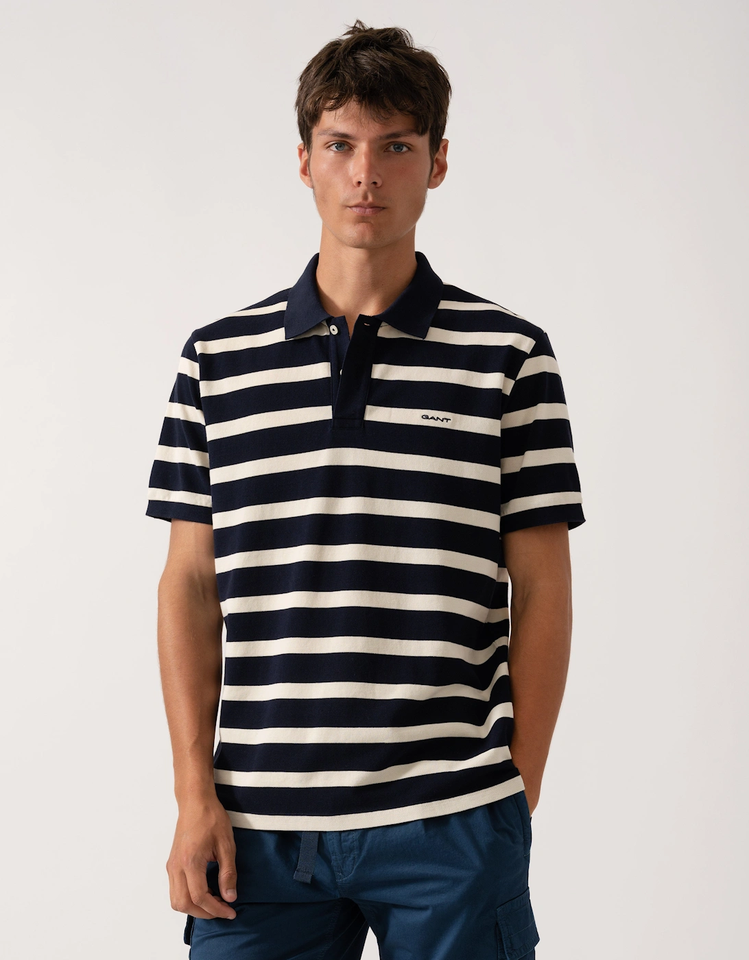 Men Striped Polo Shirt - 433 Evening Blue, 2 of 1