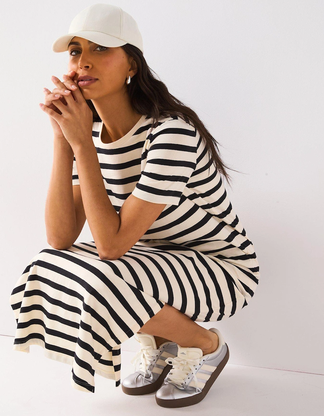 Jersey Basic Midaxi Dress Stripe - Black/Cream