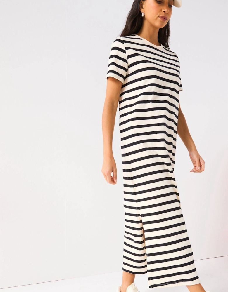 Jersey Basic Midaxi Dress Stripe - Black/Cream