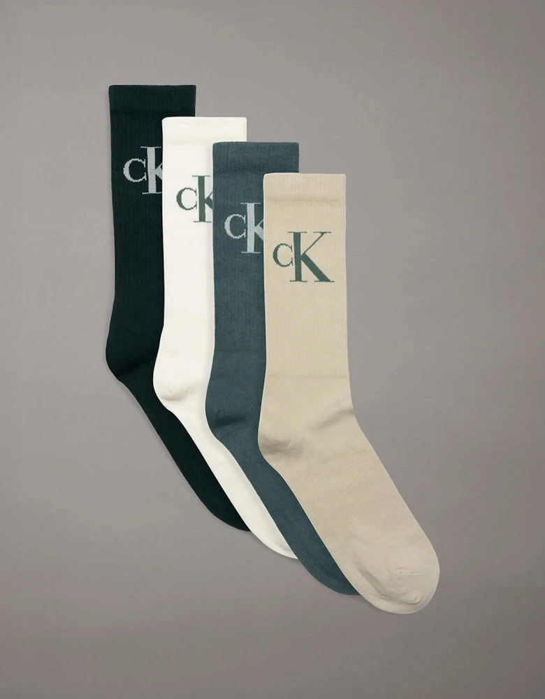 4 Pack Giftboxed Trainer Mens Crew Socks Green Combo