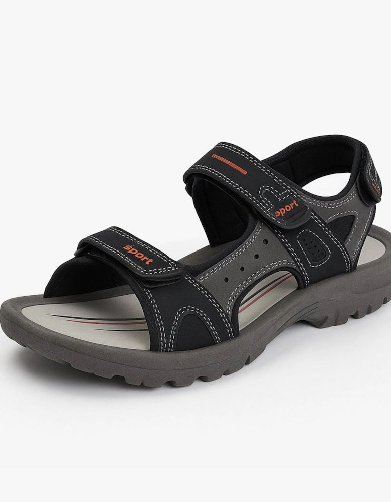 Black PU 3 Touch Fastening Adjustable Sports Sandal