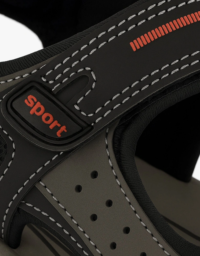 Black PU 3 Touch Fastening Adjustable Sports Sandal