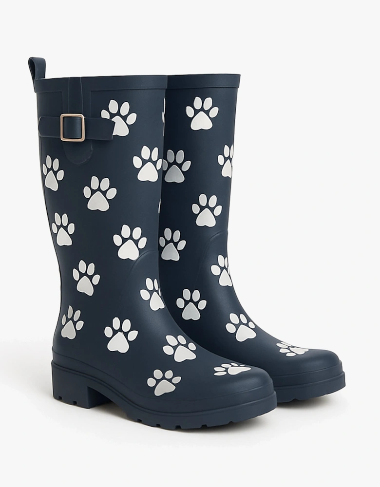 Stormwells W274C Womens Wellington Boots Navy Blue/Paw Print