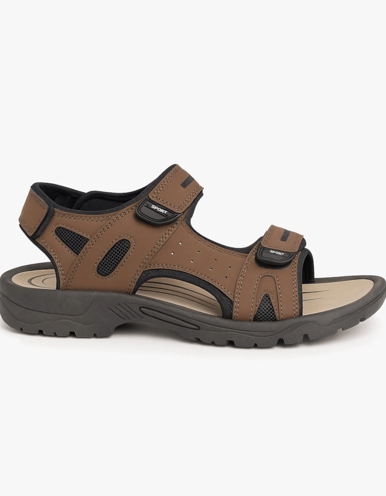 BROWN PU 3 Touch Fastening Adjustable Sports Sandal