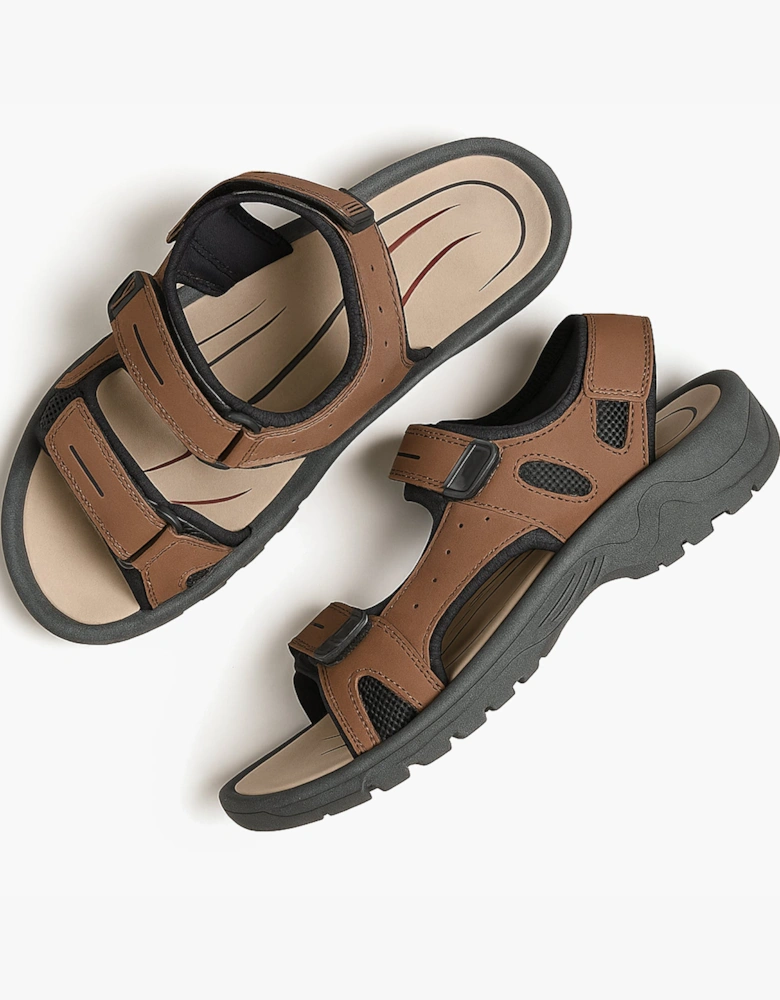 BROWN PU 3 Touch Fastening Adjustable Sports Sandal