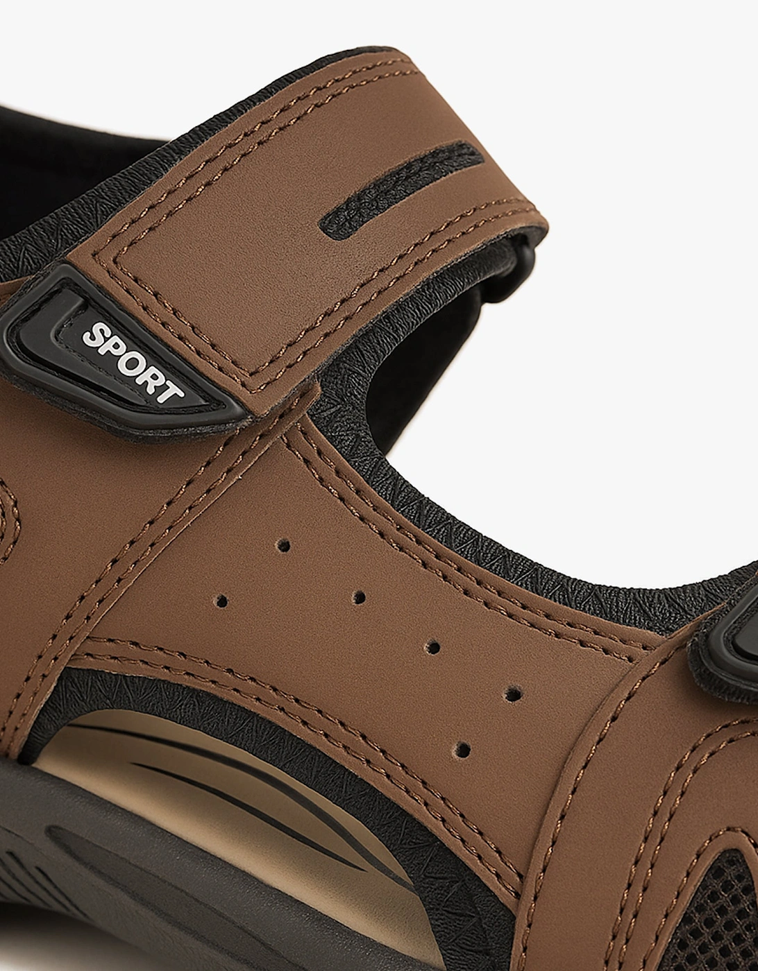 BROWN PU 3 Touch Fastening Adjustable Sports Sandal