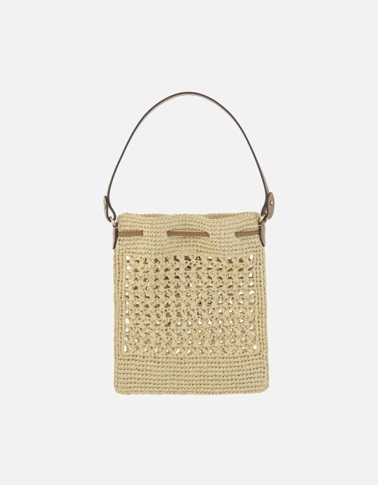 Raffia Handbag with Monogram Embroidery Women - Beige
