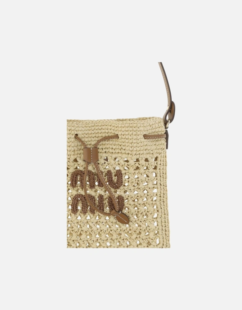Raffia Handbag with Monogram Embroidery Women - Beige
