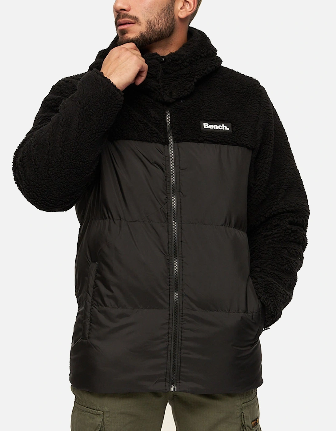 Mens Detta Padded Contrast Sherpa Hooded Jacket, 2 of 1