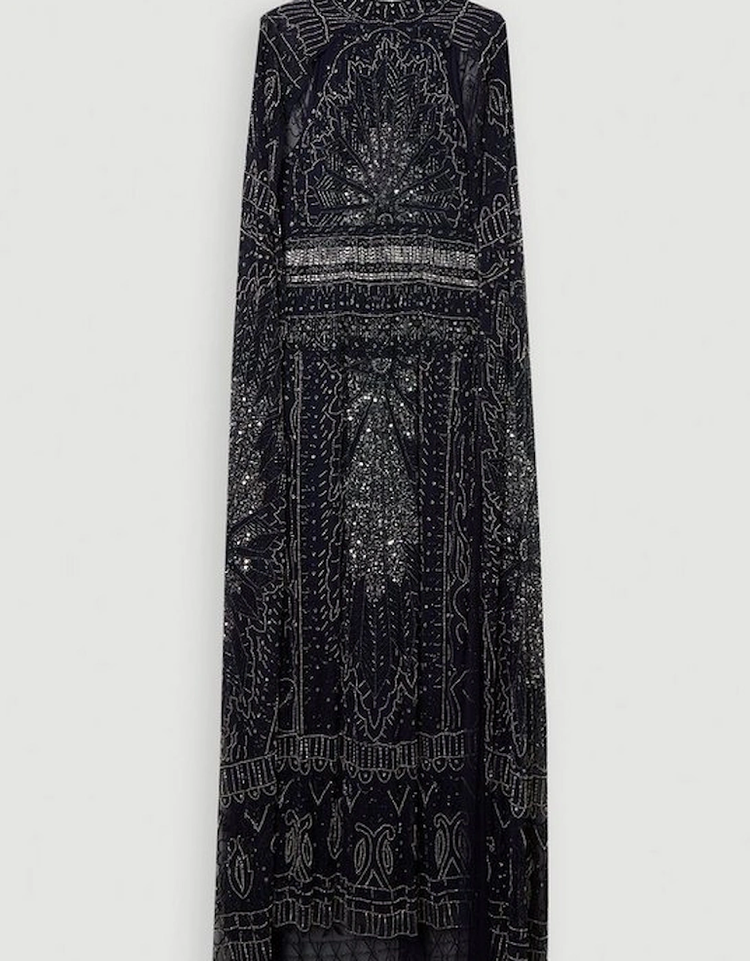 Premium Embellished High Neck Woven Maxi Dress With Cape
