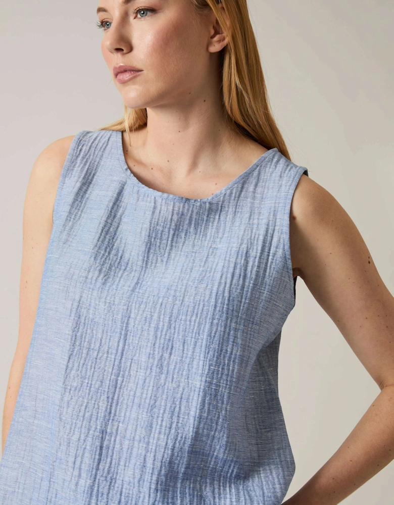 Blue Sleeveless Back Button Top - VIP