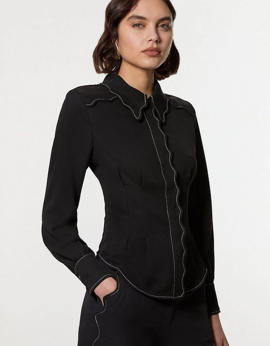 Scallop Trim Twill Woven Crepe Blouse, 5 of 4