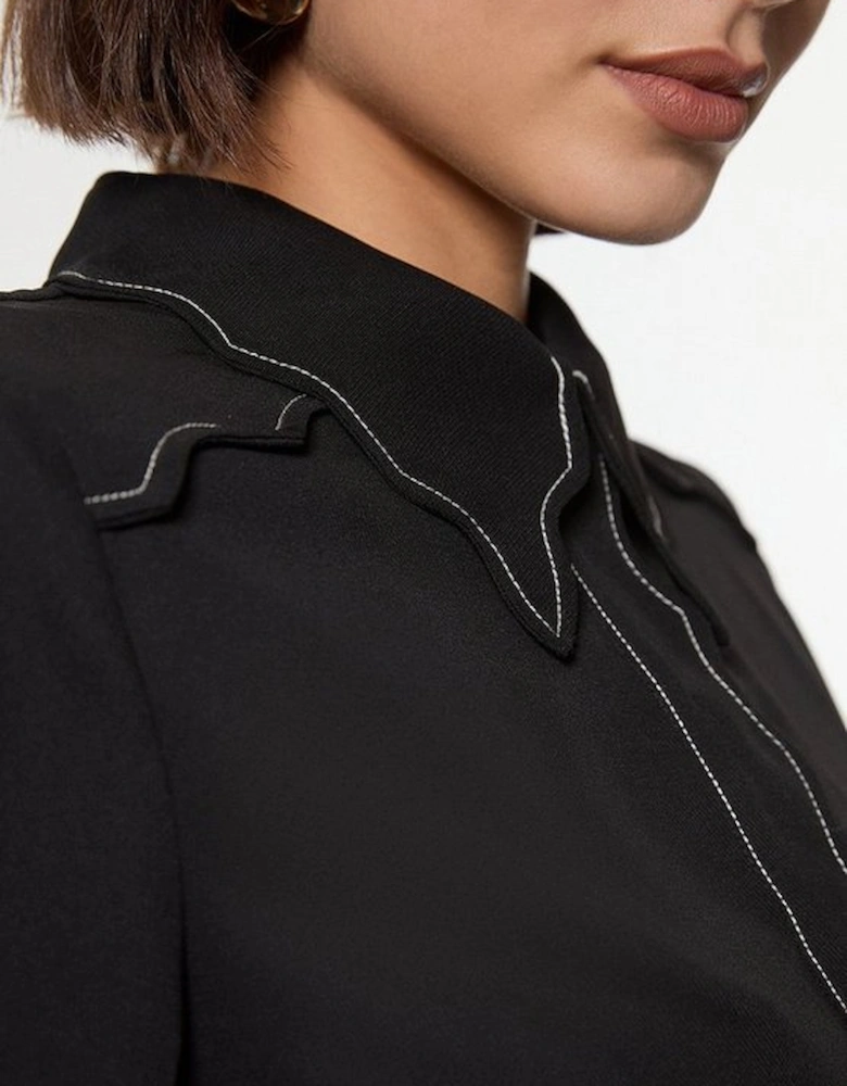 Scallop Trim Twill Woven Crepe Blouse