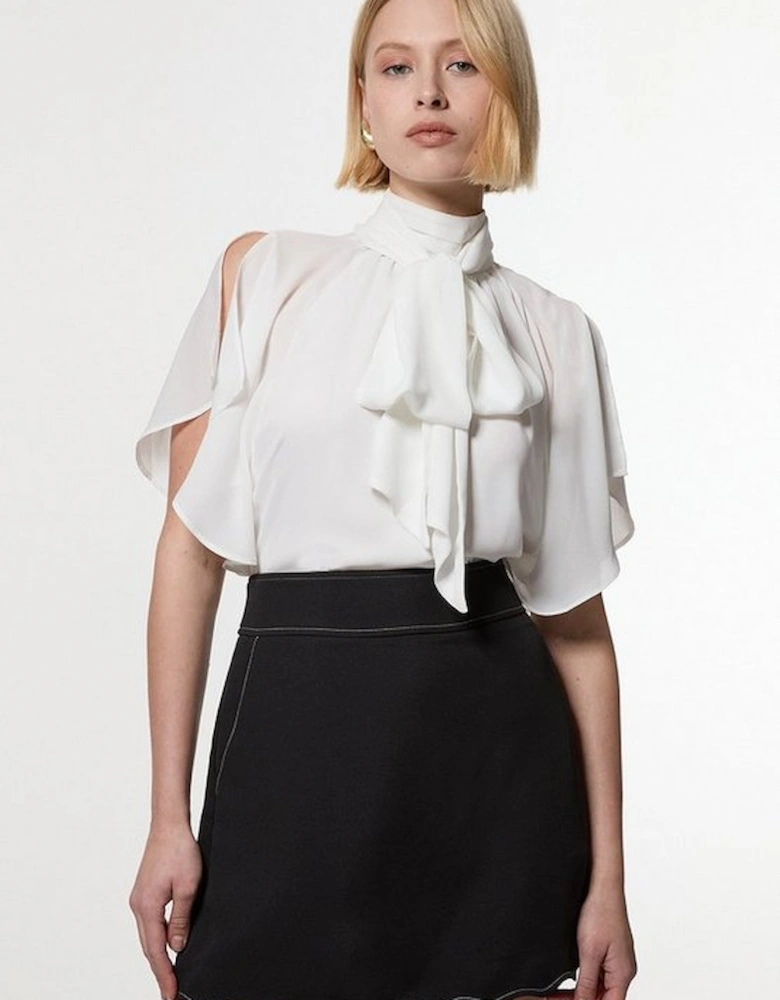 Scallop Trim Twill Woven Crepe Skirt
