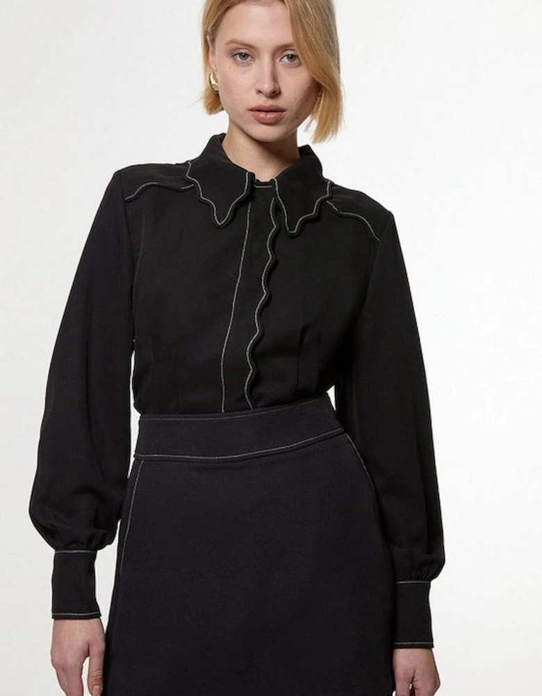 Scallop Trim Twill Woven Crepe Skirt