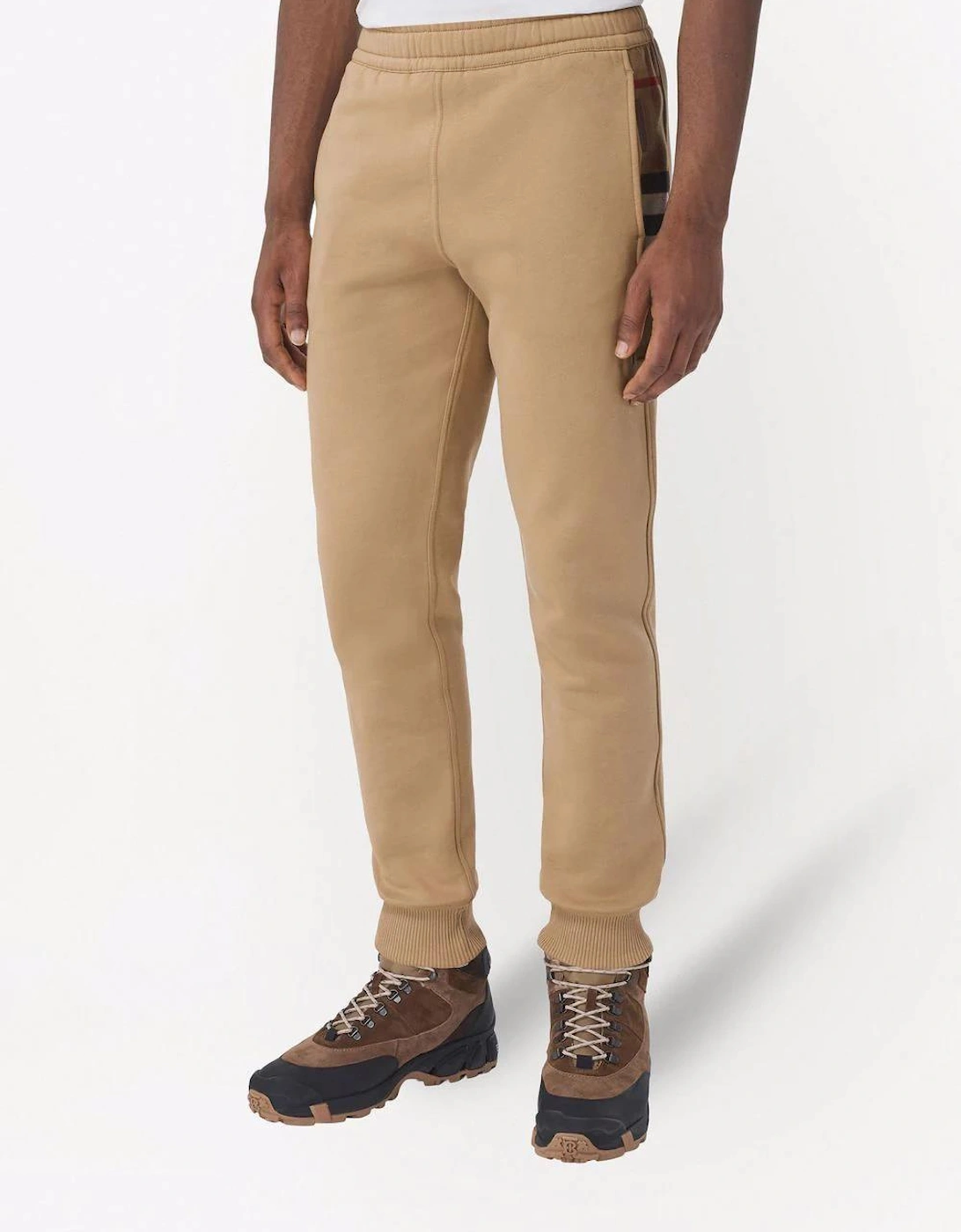 Check Panel Jogging Pants Camel Brown