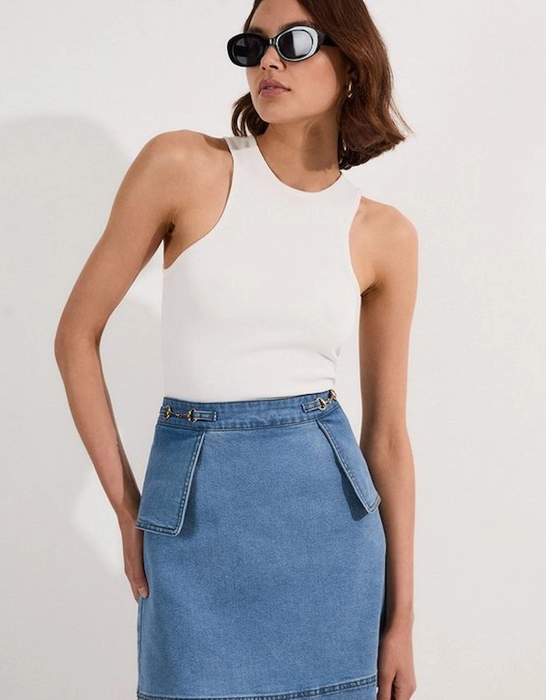 Stretch Denim Snaffle Trim Mini Skirt, 2 of 1