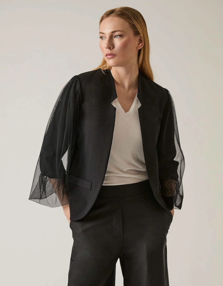 Tulle Sleeve Black Blazer - VIP