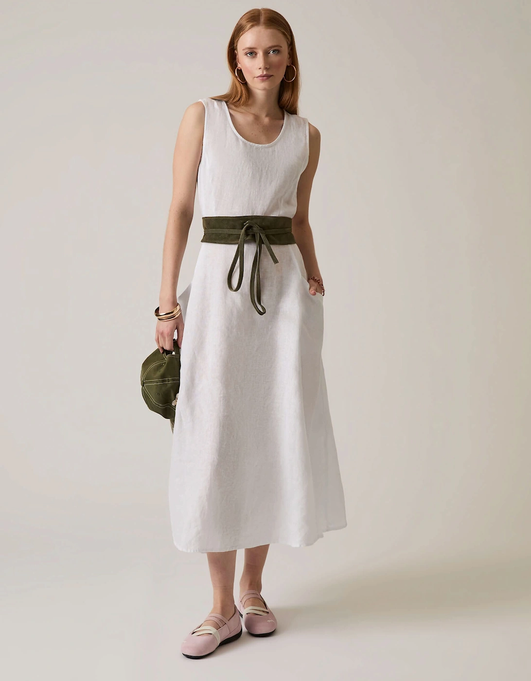 Linen White Midi Dress - VIP