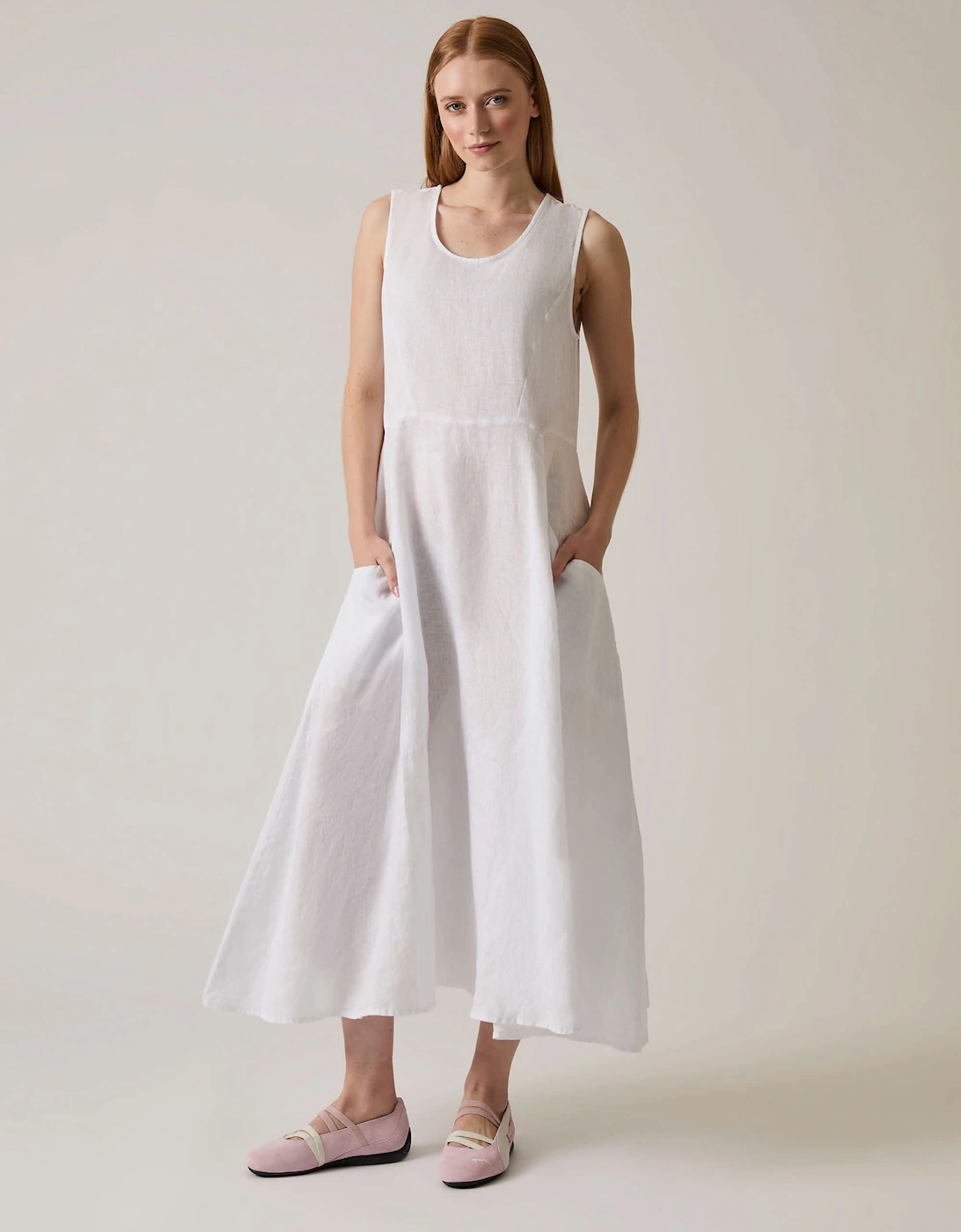 Linen White Midi Dress - VIP