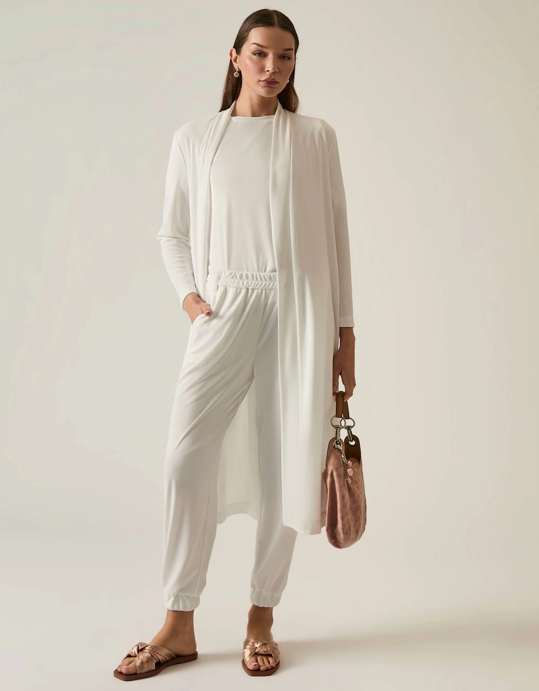 White Long Wrap Jersey Cardigan