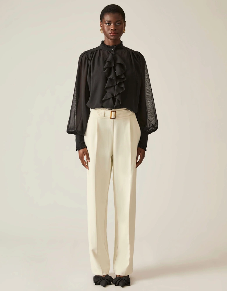 Buckle Waist Cream Trousers - VIP