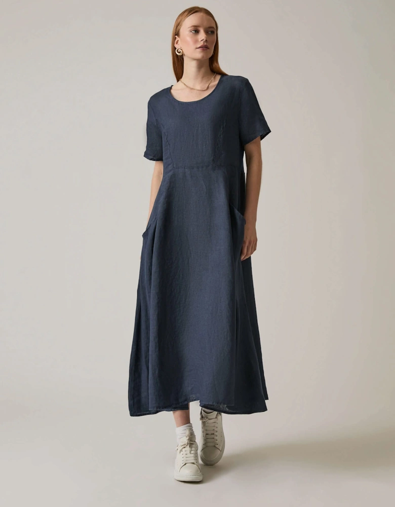 Linen Navy Pocket Midi Dress - VIP