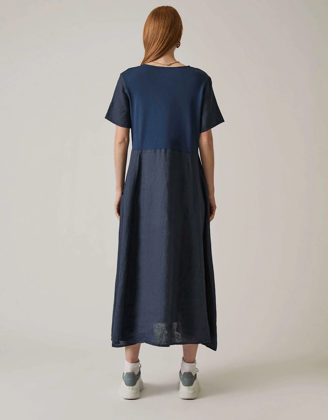 Linen Navy Pocket Midi Dress - VIP