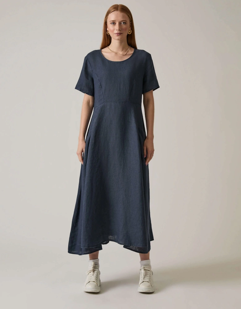 Linen Navy Pocket Midi Dress - VIP