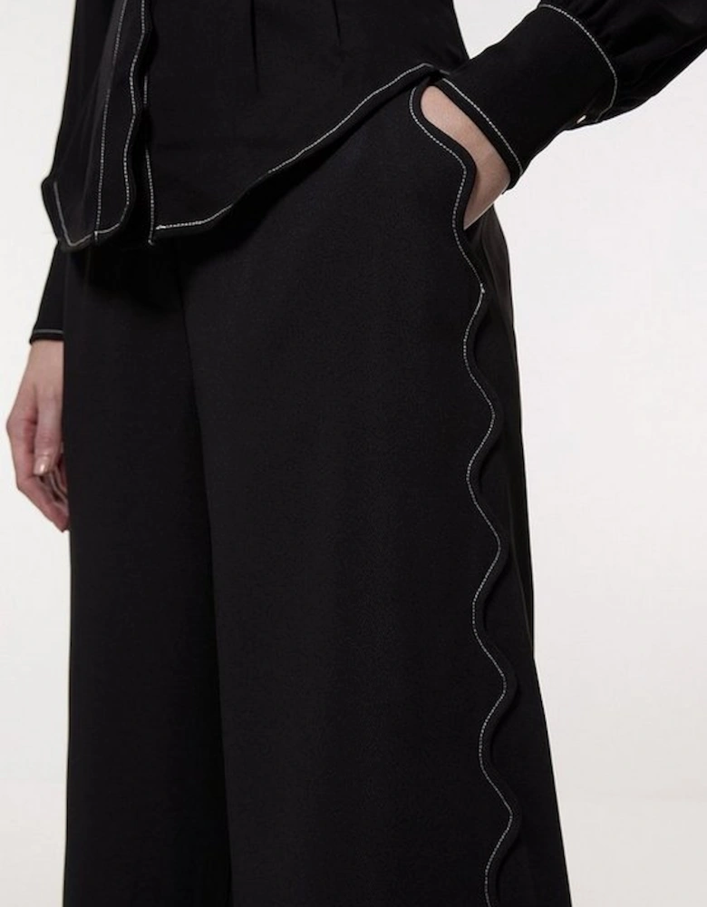 Scallop Trim Twill Woven Crepe Trouser