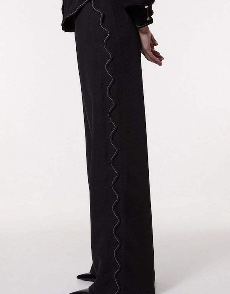 Scallop Trim Twill Woven Crepe Trouser