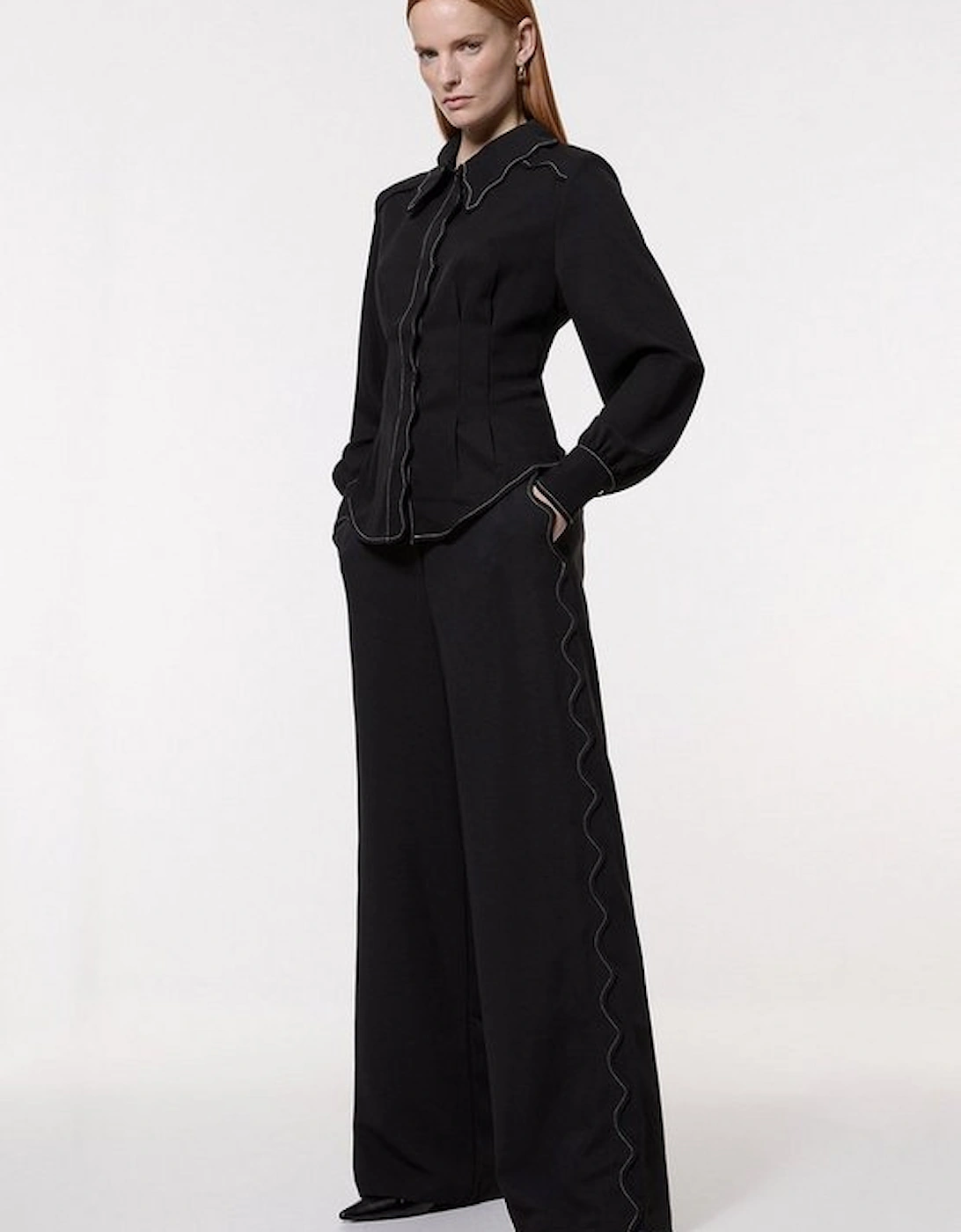 Scallop Trim Twill Woven Crepe Trouser, 5 of 4