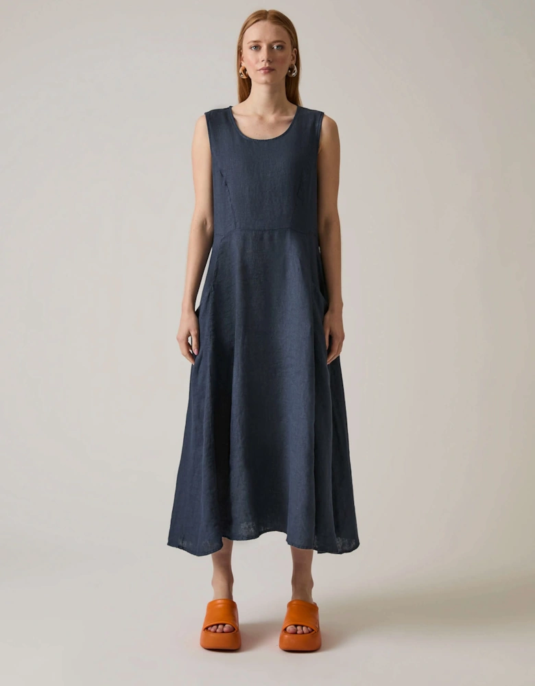 Linen Navy Midi Dress