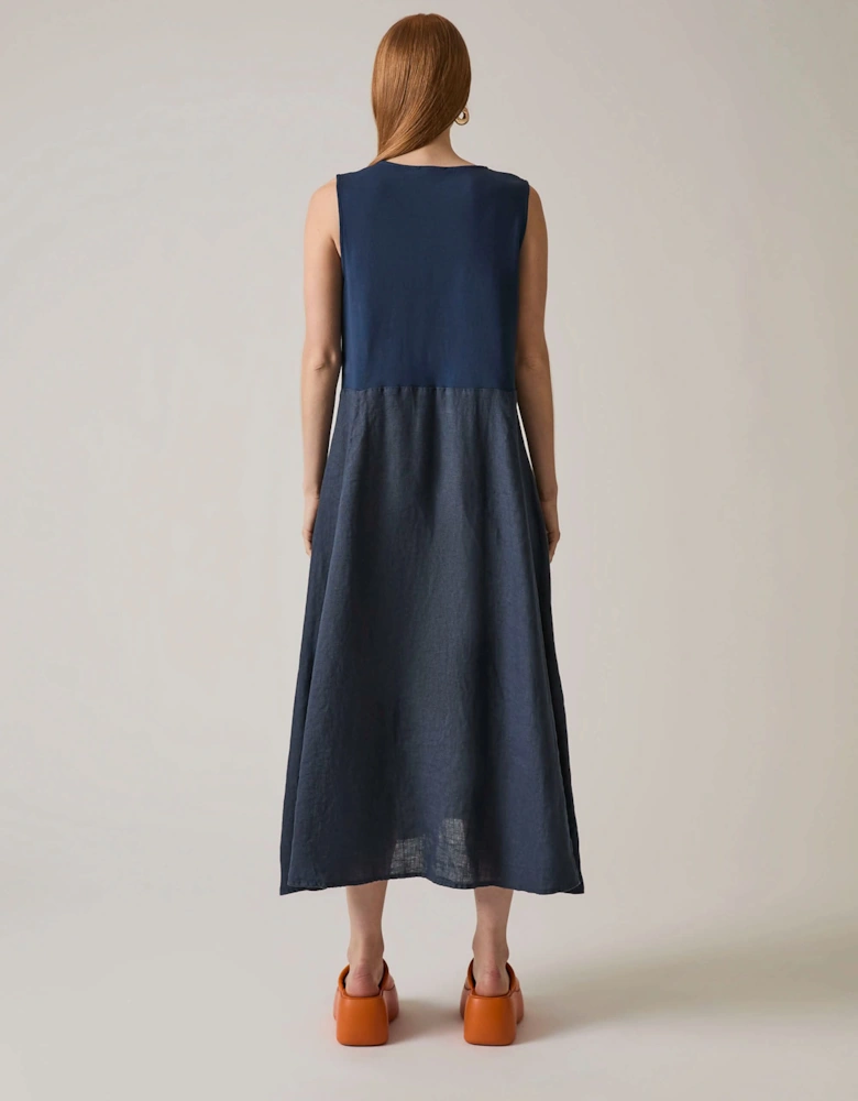Linen Navy Midi Dress