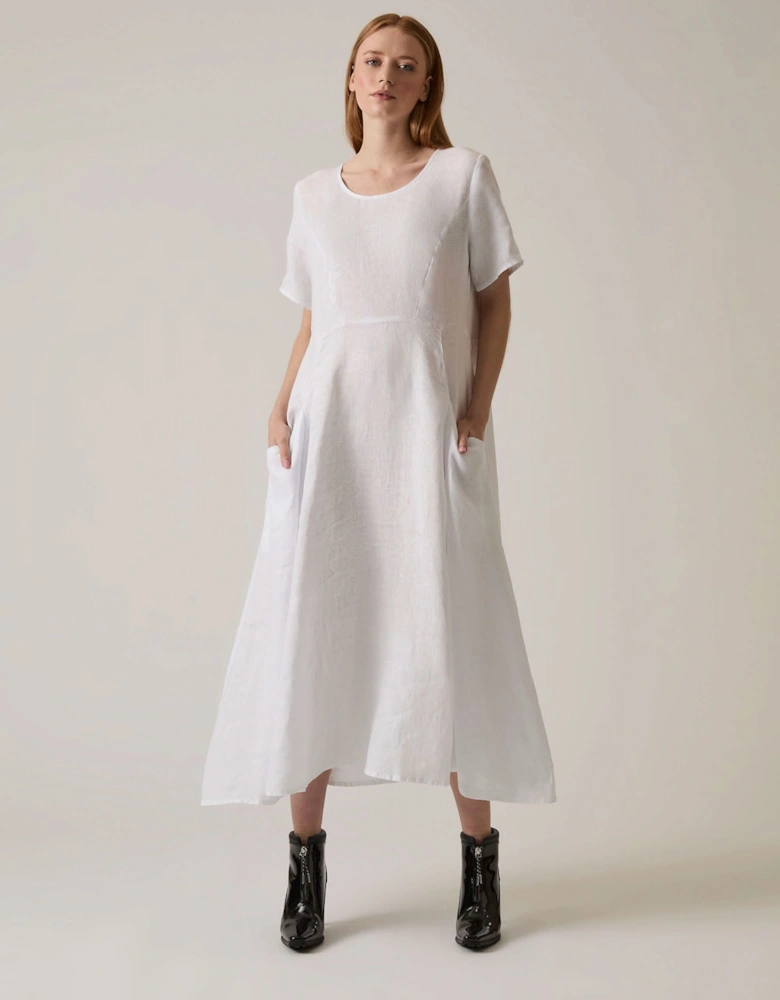 Linen White Pocket Midi Dress - VIP