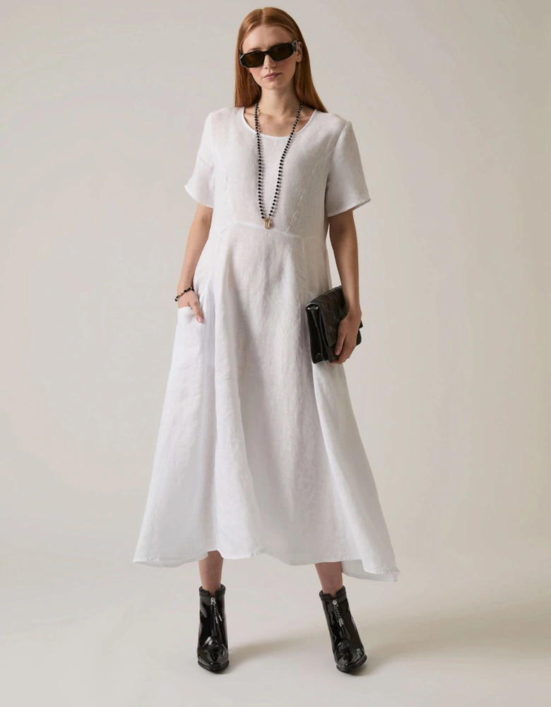 Linen White Pocket Midi Dress - VIP