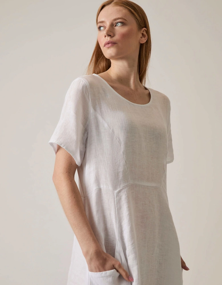 Linen White Pocket Midi Dress - VIP