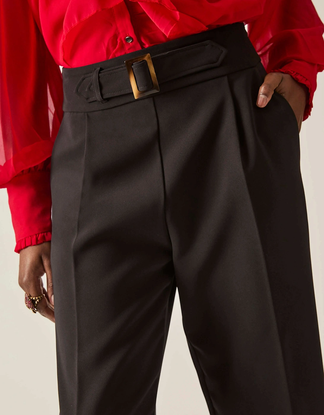 Buckle Waist Black Trousers - VIP