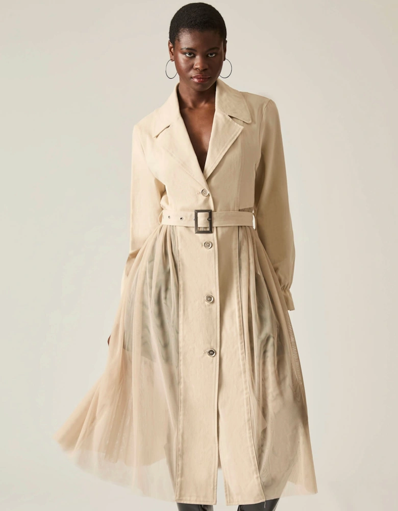 Cotton Tulle Beige Trench - VIP