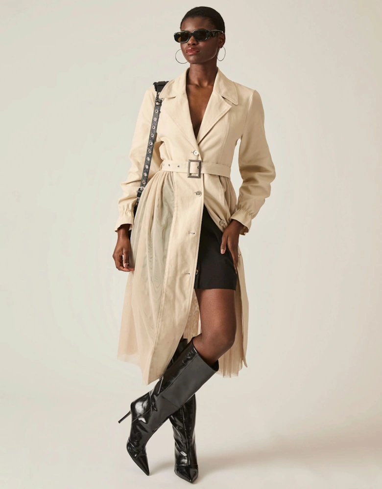 Cotton Tulle Beige Trench - VIP