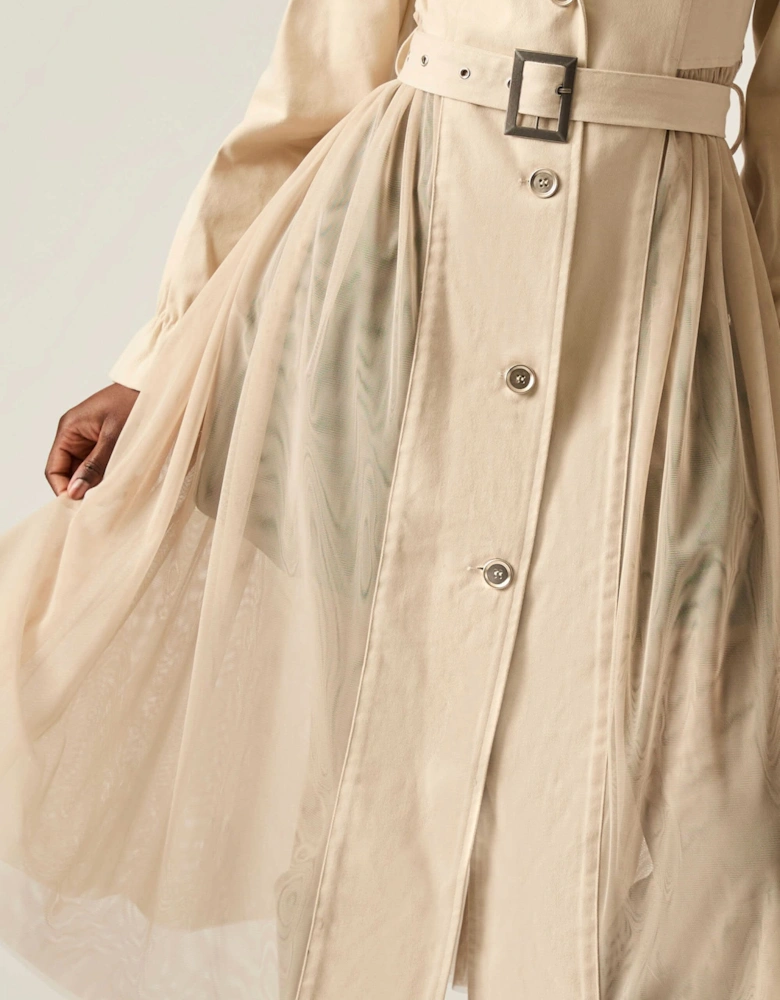 Cotton Tulle Beige Trench - VIP