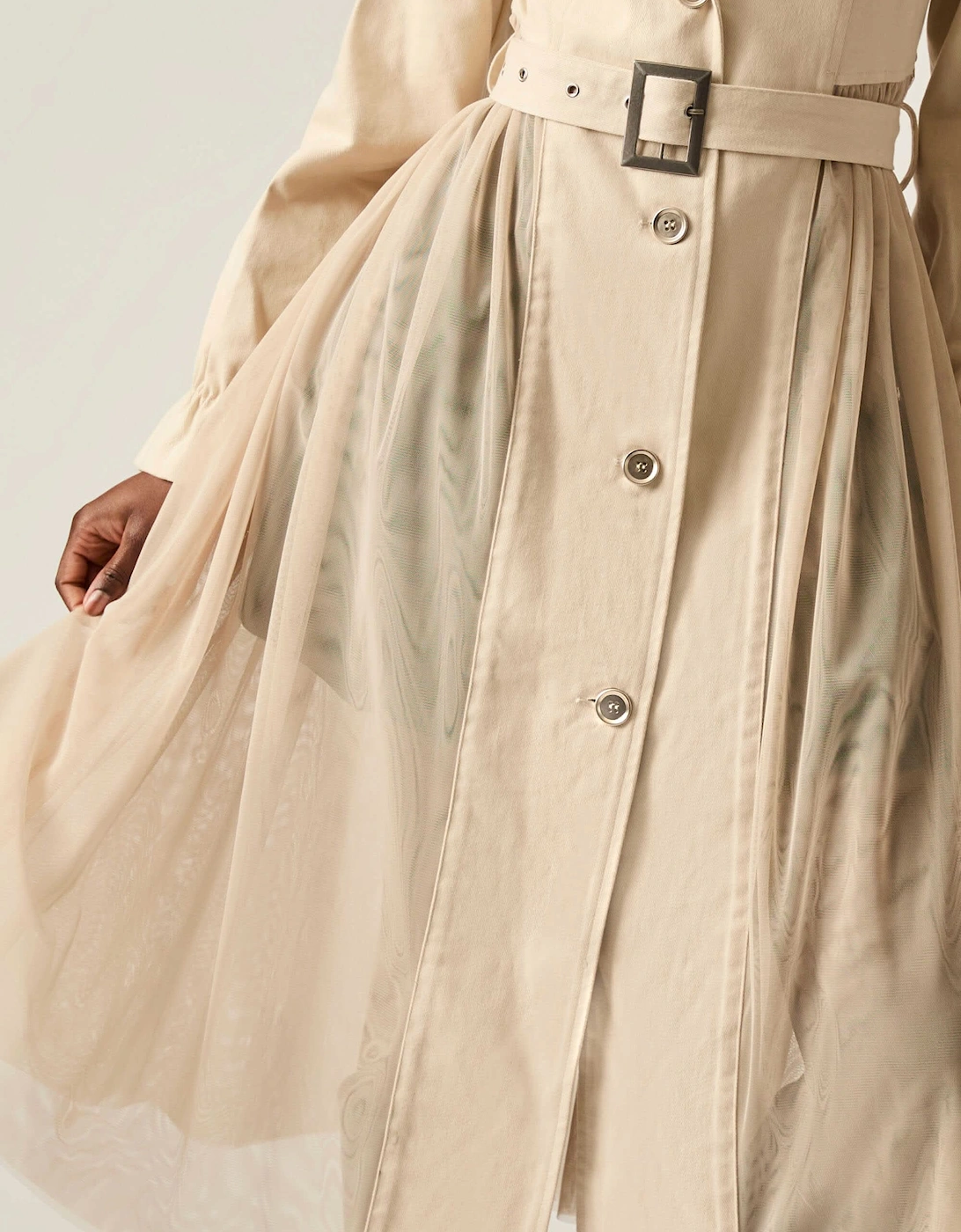 Cotton Tulle Beige Trench - VIP